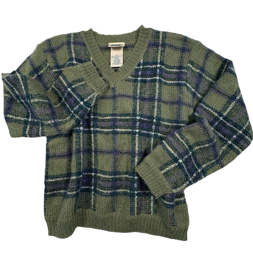 Northern Reflections Vintage Plaid Sweater Women's S Green V-neck Cabincore 80s